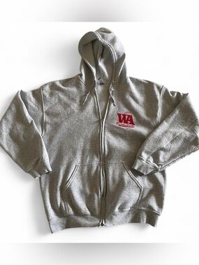Gray Zip-Up Hoodie with Red WA Basketball Logo
